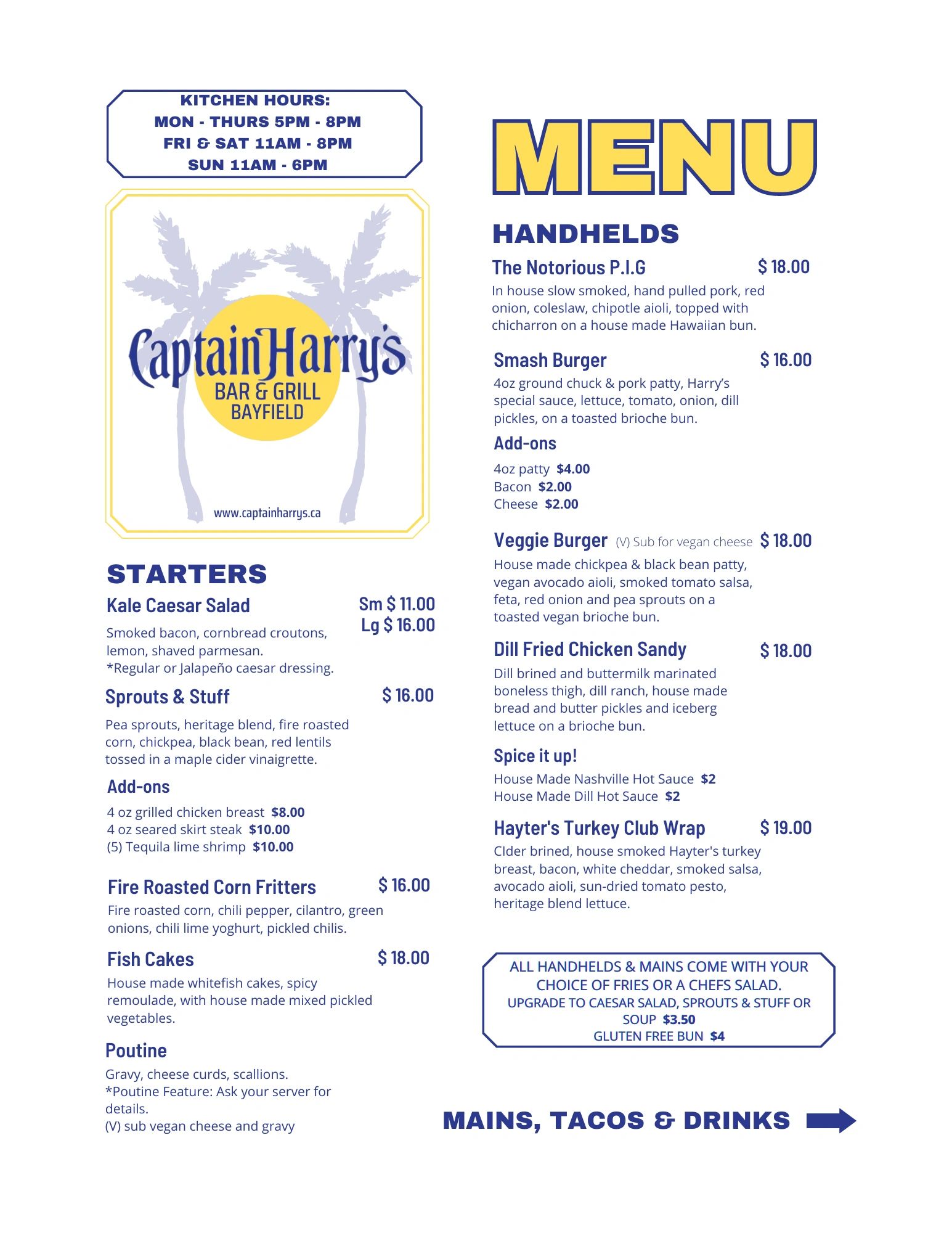 Menu | Captain Harry's Bar and Grill
